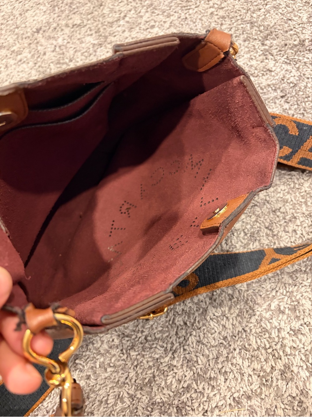 Stella McCartney Brown Faux-Leather Crossbody with Branded Jacquard Strap - Picture 7 of 14